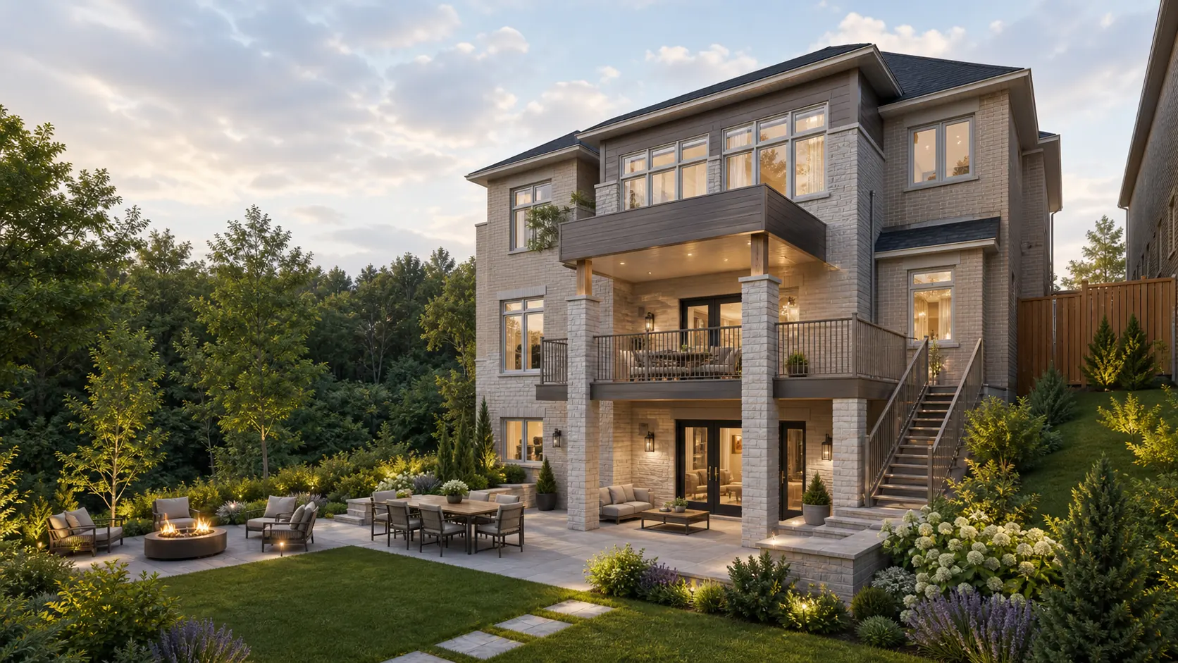Ravine-facing backyard concept for 42 Big Willow Crescent with walkout patio