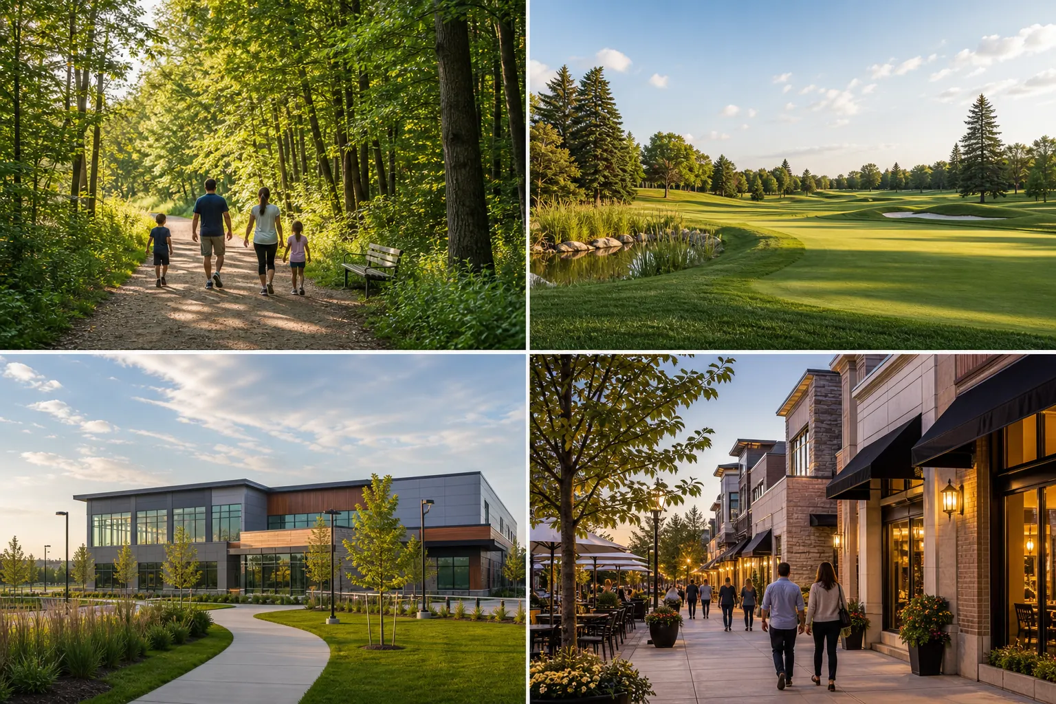Richmond Hill community lifestyle collage with parks, golf, recreation, shopping and dining